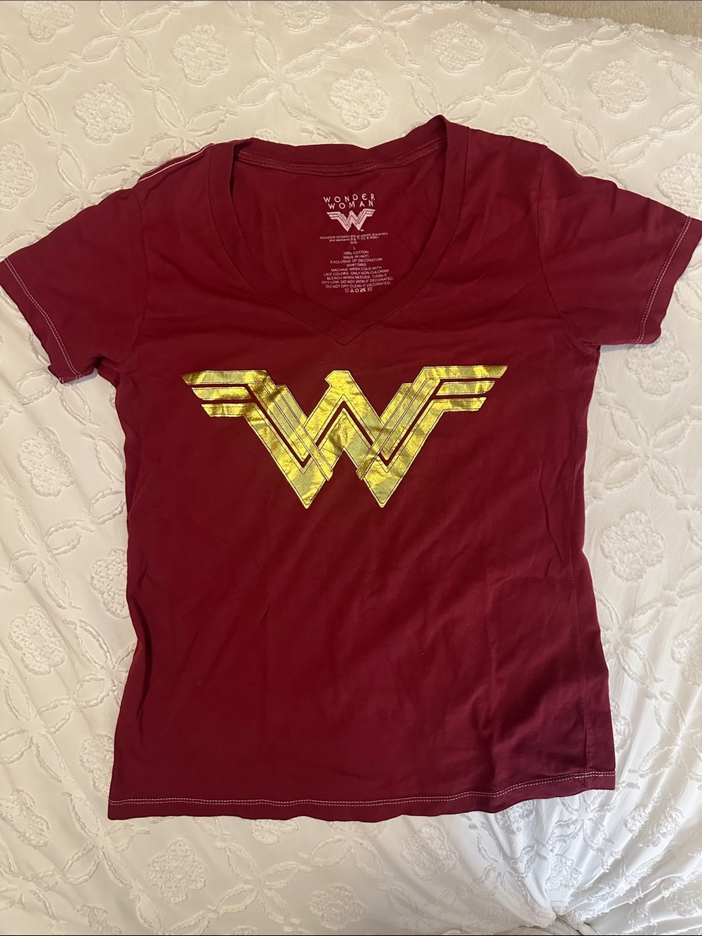 Women's V-Neck Tee - Burgundy with Gold Logo